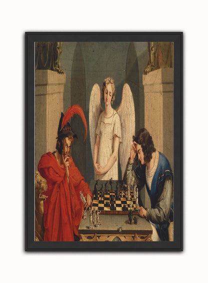 The Devil's Checkmate by Friedrich August Moritz Print – Friedrich August Moritz Vintage Art Wall Art 50x70cm Black Frame