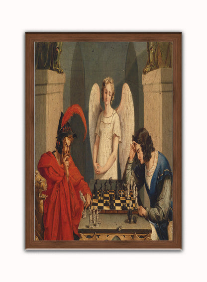 The Devil's Checkmate by Friedrich August Moritz Print – Friedrich August Moritz Vintage Art Wall Art 50x70cm Dark Wood Frame