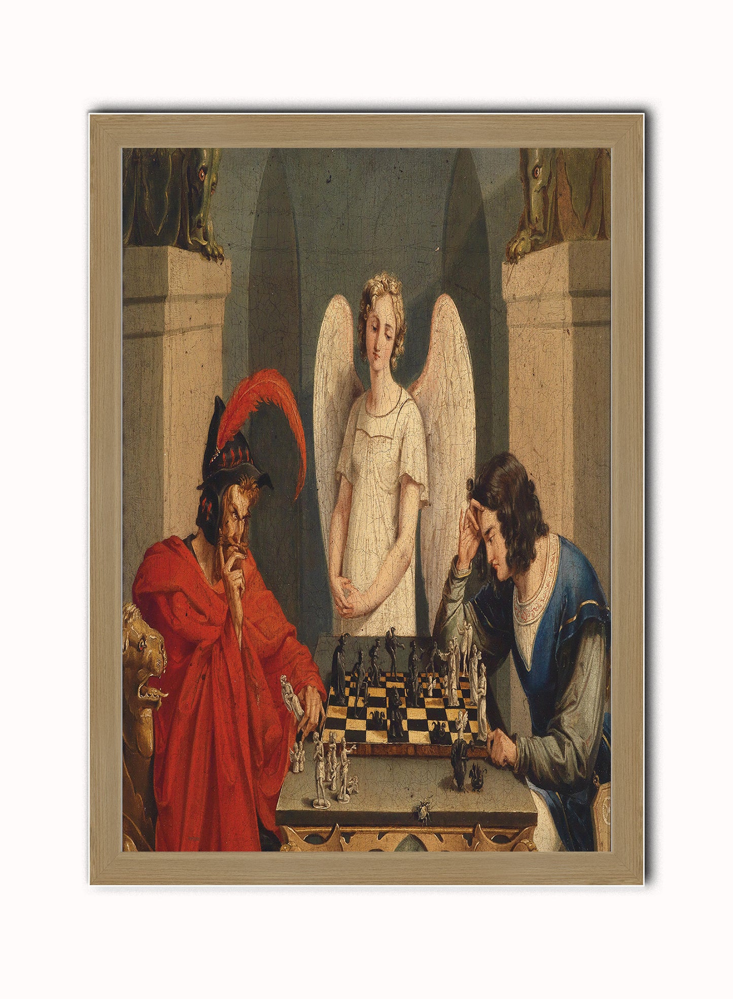 The Devil's Checkmate by Friedrich August Moritz Print – Friedrich August Moritz Vintage Art Wall Art 50x70cm Light Wood Frame