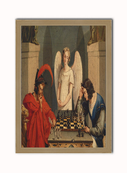 The Devil's Checkmate by Friedrich August Moritz Print – Friedrich August Moritz Vintage Art Wall Art 50x70cm Light Wood Frame