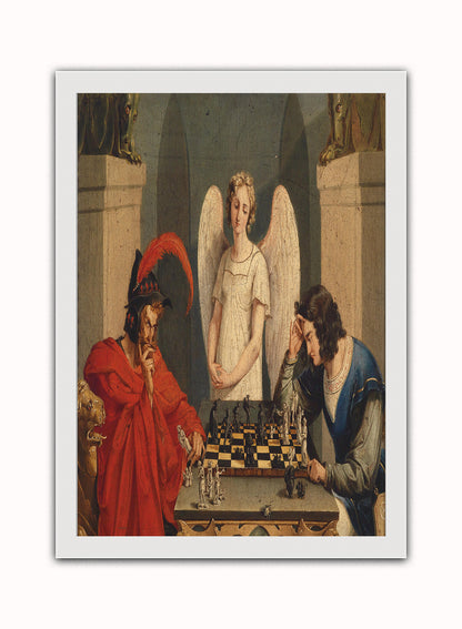 The Devil's Checkmate by Friedrich August Moritz Print – Friedrich August Moritz Vintage Art Wall Art 50x70cm White Frame