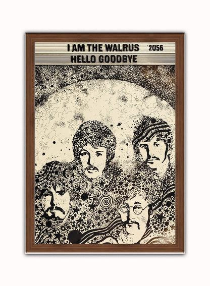 The Beatles "I am the Walrus" Advertisement 1967 Poster Vintage Poster Wall Art Print 50x70cm Dark Wood Frame