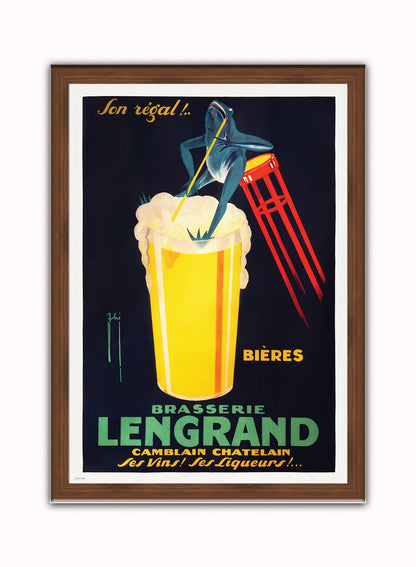 Brasserie Lengrand,Vintage Poster by Nover G. Piana Print – Nover G. Piana Vintage Poster Wall Art 50x70cm Dark Wood Frame