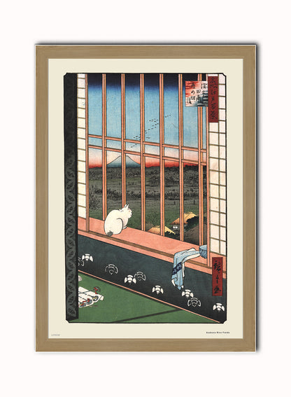 Hiroshige Asakusa Rice Fields Vintage Art Wall Art Print 50x70cm Light Wood Frame
