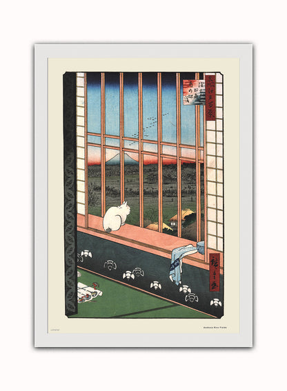 Hiroshige Asakusa Rice Fields Vintage Art Wall Art Print 50x70cm White Frame