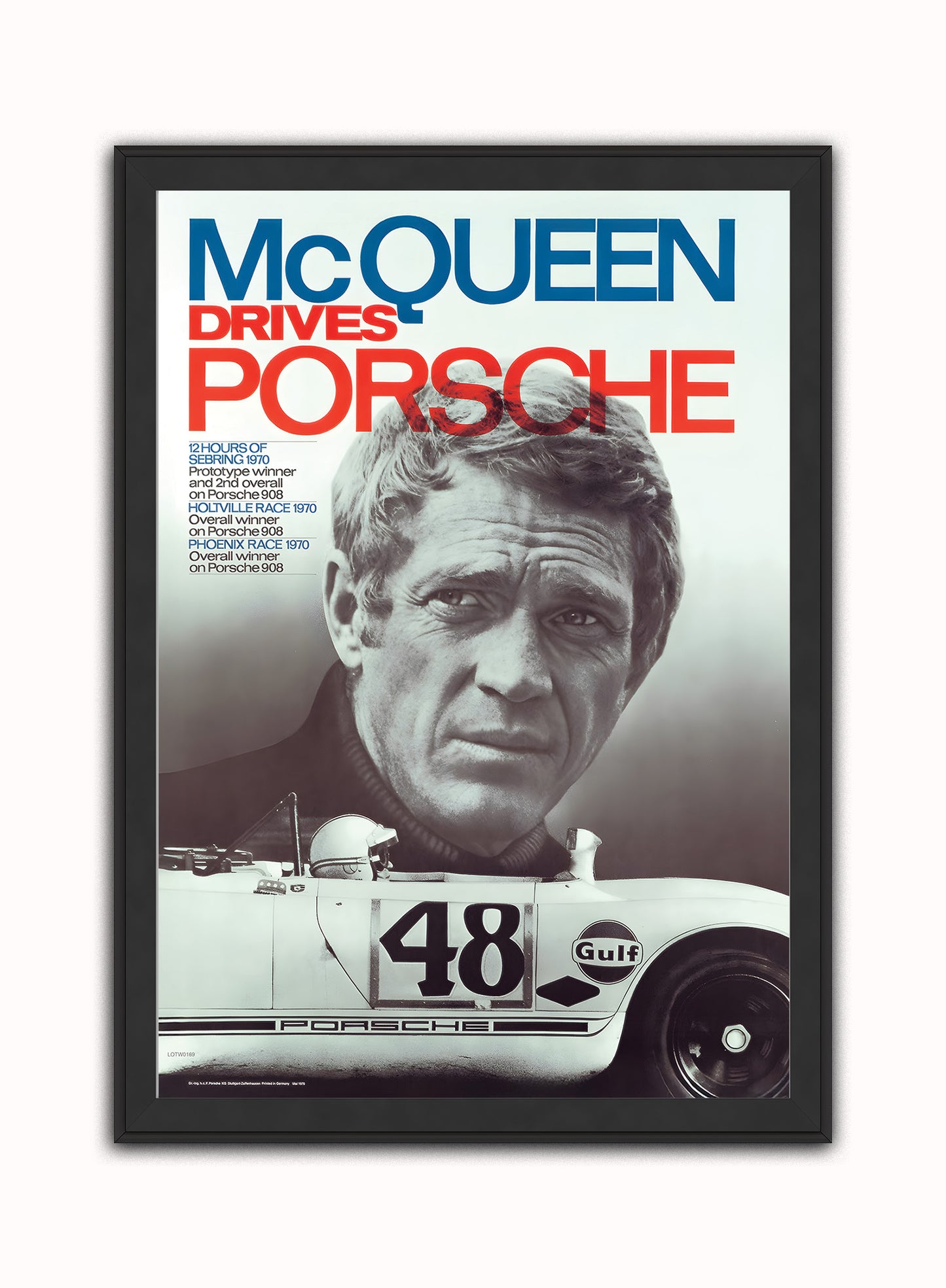 Steve Mqueen Porche Movie Poster, Vintage Hollywood Cinema Vintage Poster Wall Art Print 50x70cm Black Frame