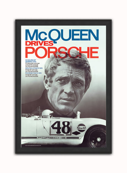Steve Mqueen Porche Movie Poster, Vintage Hollywood Cinema Vintage Poster Wall Art Print 50x70cm Black Frame