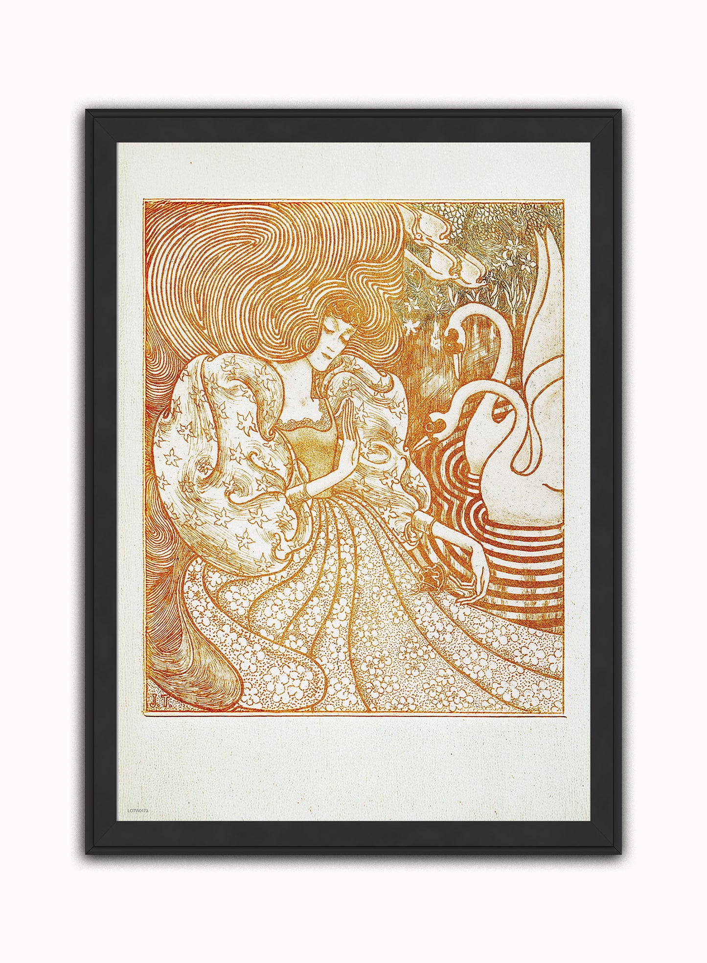 Woman with a Butterfly at a Pond with Two Swans (1894) by Jan Toorop Art Poster Print. Print – Jan Toorop Art Poster Print. Vintage Poster Wall Art 50x70cm Black Frame