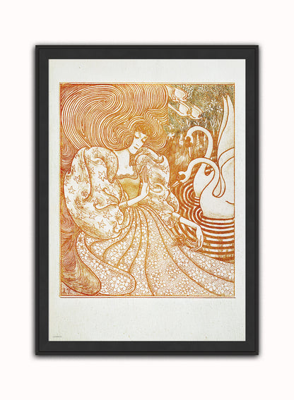 Woman with a Butterfly at a Pond with Two Swans (1894) by Jan Toorop Art Poster Print. Print – Jan Toorop Art Poster Print. Vintage Poster Wall Art 50x70cm Black Frame