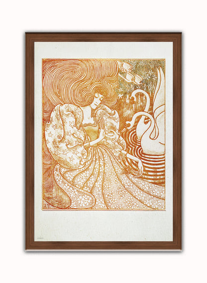 Woman with a Butterfly at a Pond with Two Swans (1894) by Jan Toorop Art Poster Print. Print – Jan Toorop Art Poster Print. Vintage Poster Wall Art 50x70cm Dark Wood Frame