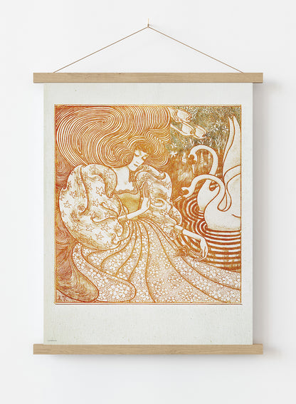 Woman with a Butterfly at a Pond with Two Swans (1894) by Jan Toorop Art Poster Print. Print – Jan Toorop Art Poster Print. Vintage Poster Wall Art 50x70cm Poster Hanger