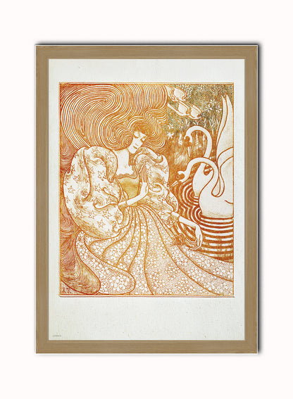 Woman with a Butterfly at a Pond with Two Swans (1894) by Jan Toorop Art Poster Print. Print – Jan Toorop Art Poster Print. Vintage Poster Wall Art 50x70cm Light Wood Frame