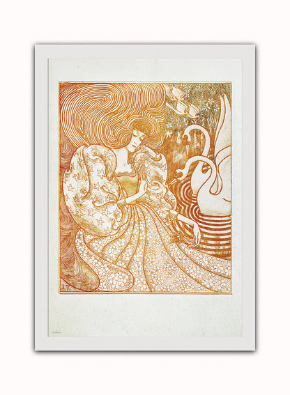 Woman with a Butterfly at a Pond with Two Swans (1894) by Jan Toorop Art Poster Print. Print – Jan Toorop Art Poster Print. Vintage Poster Wall Art 50x70cm White Frame