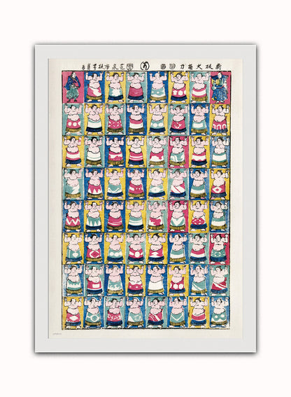 Japanese Sumo Wrestlers by artist Utagawa Yoshikazu. Print – artist Utagawa Yoshikazu. Japanese Wall Art 50x70cm White Frame