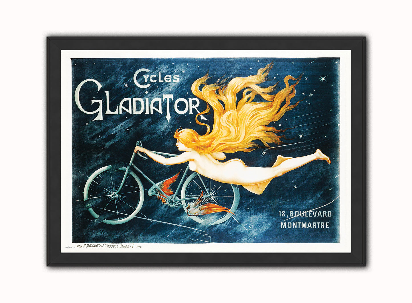 Art Nouveau Cycles Gladiator Poster by Georges Massias Print – Georges Massias Vintage Poster Wall Art 50x70cm Black Frame