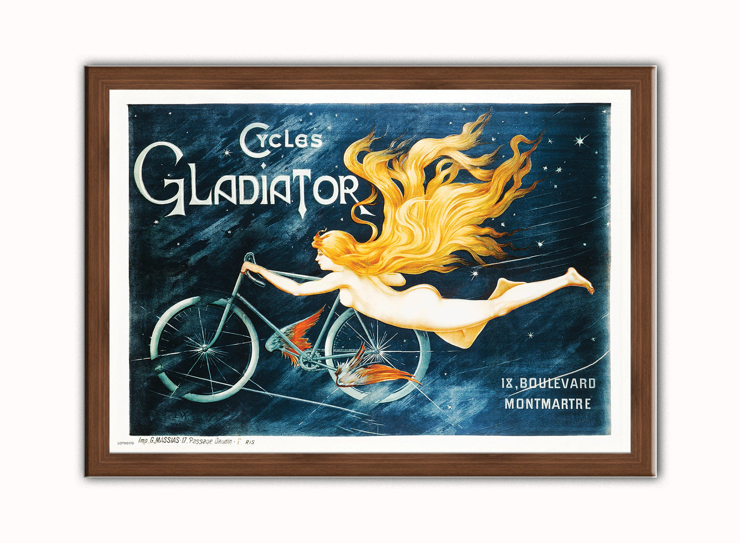 Art Nouveau Cycles Gladiator Poster by Georges Massias Print – Georges Massias Vintage Poster Wall Art 50x70cm Dark Wood Frame
