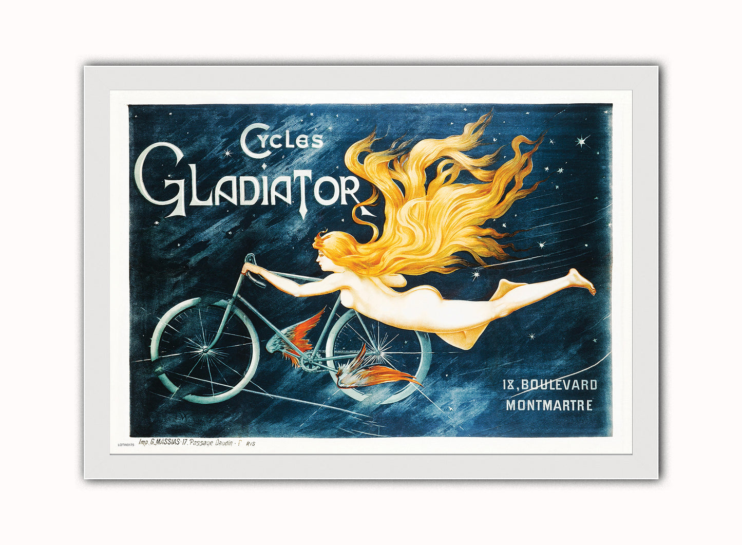 Art Nouveau Cycles Gladiator Poster by Georges Massias Print – Georges Massias Vintage Poster Wall Art 50x70cm White Frame