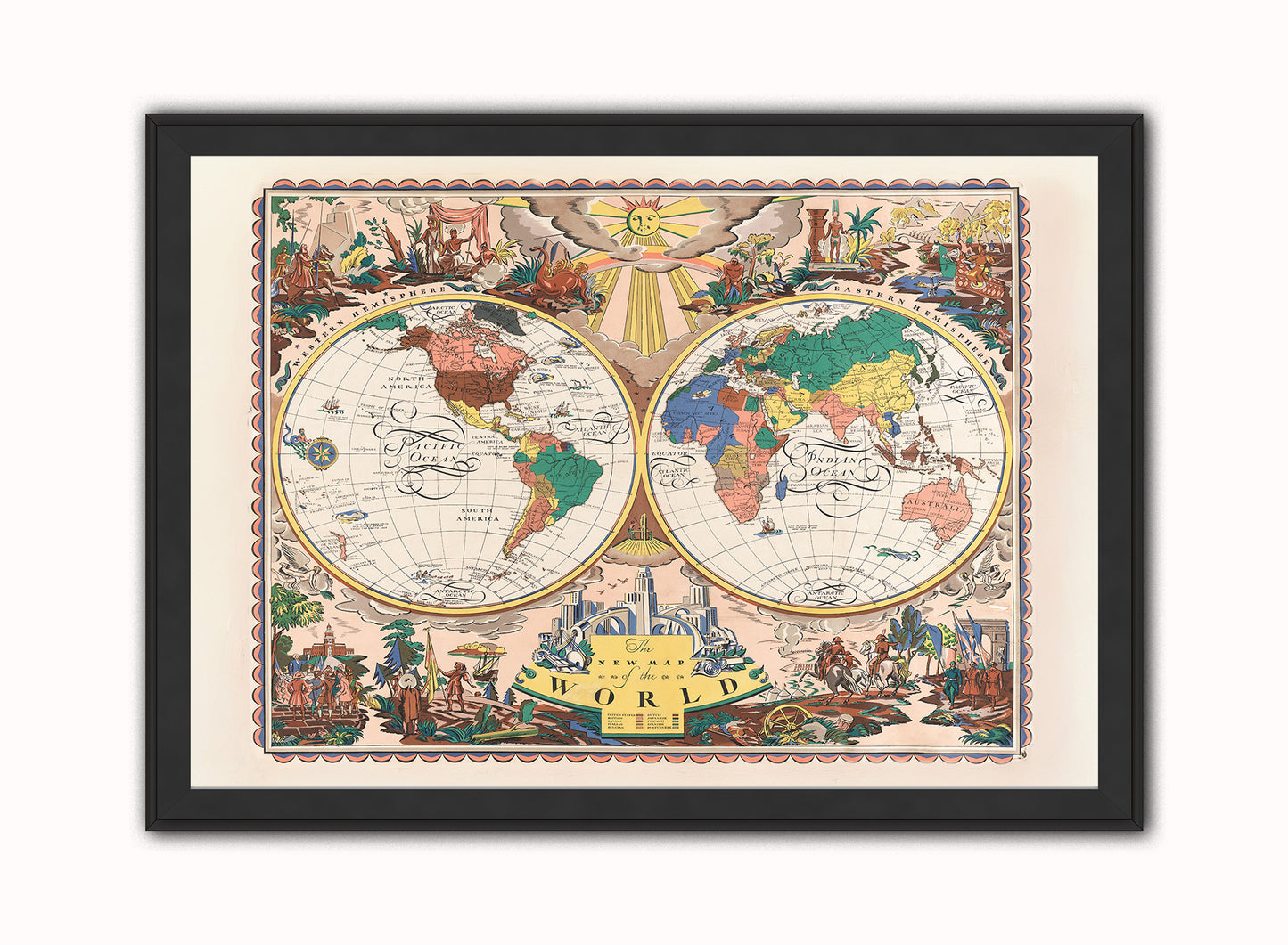 Vintage Map of the World Poster by Edward Everett Henry 1928 Print – Edward Everett Vintage Henry  Poster Wall Art 50x70cm Black Frame