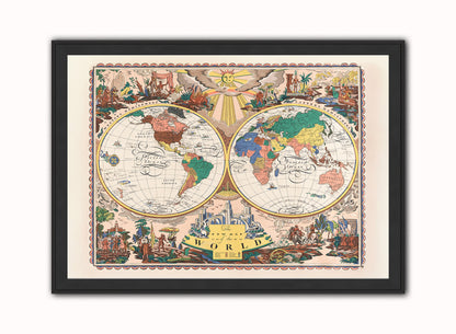 Vintage Map of the World Poster by Edward Everett Henry 1928 Print – Edward Everett Vintage Henry  Poster Wall Art 50x70cm Black Frame