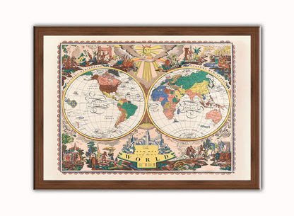 Vintage Map of the World Poster by Edward Everett Henry 1928 Print – Edward Everett Vintage Henry  Poster Wall Art 50x70cm Dark Wood Frame
