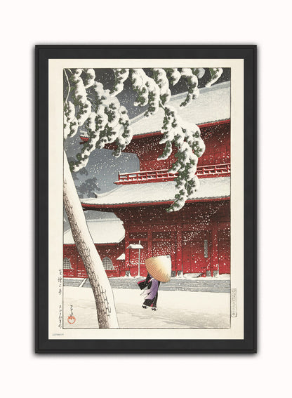 The Zojo Shrine in Shiba" Japanese Poster by artist Kawase Hasui. Print – artist Kawase Hasui. Japanese Wall Art 50x70cm Black Frame