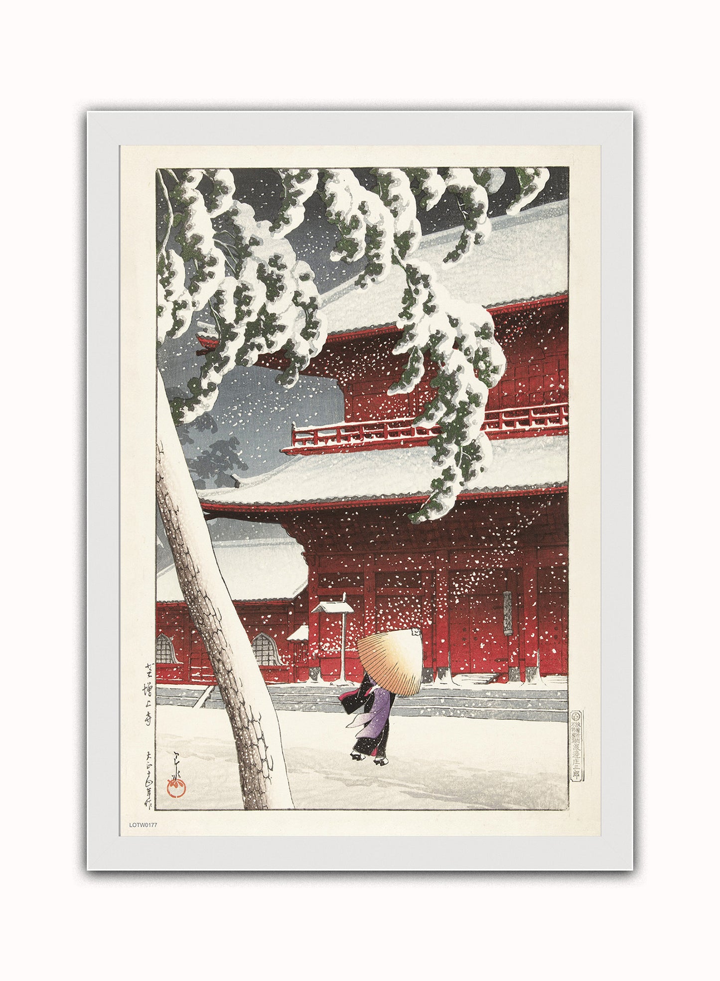 The Zojo Shrine in Shiba" Japanese Poster by artist Kawase Hasui. Print – artist Kawase Hasui. Japanese Wall Art 50x70cm White Frame