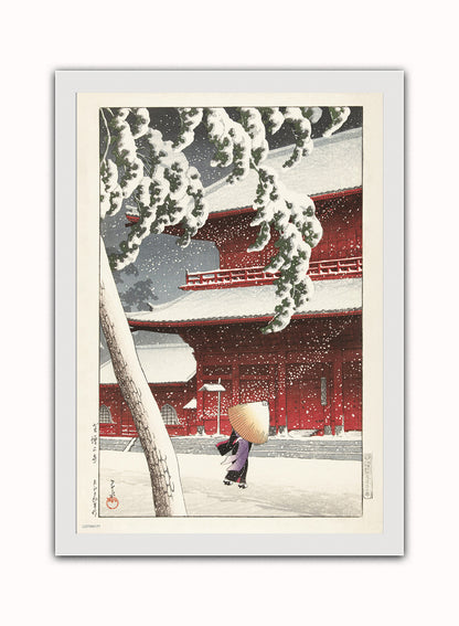 The Zojo Shrine in Shiba" Japanese Poster by artist Kawase Hasui. Print – artist Kawase Hasui. Japanese Wall Art 50x70cm White Frame