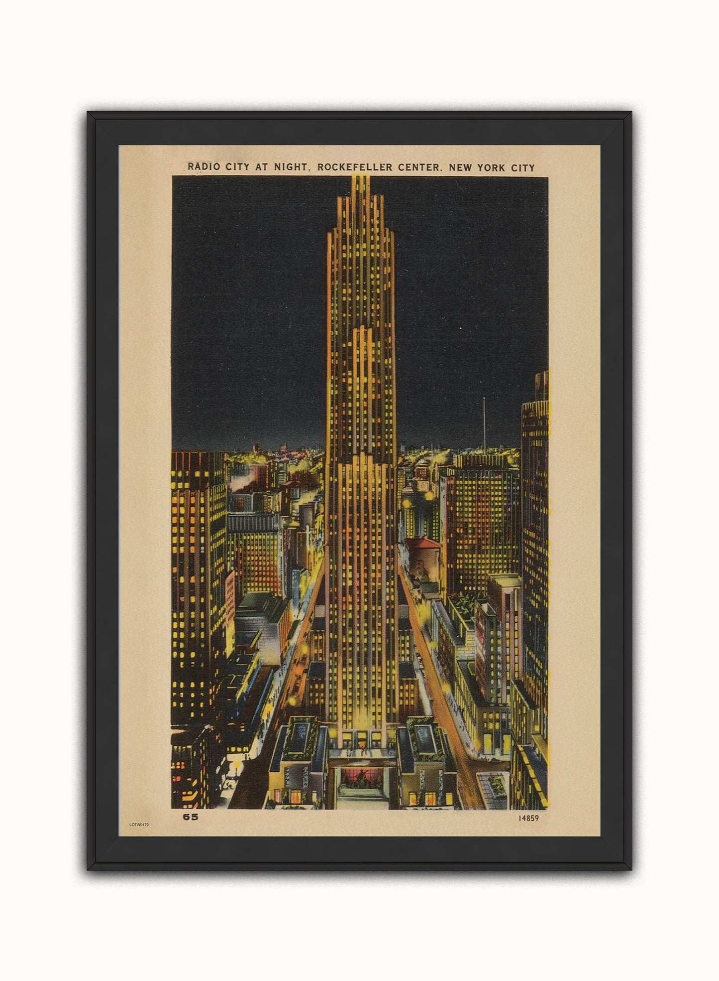 Radio City at Night, Rockefeller Center, New York City Poster Vintage Poster Wall Art Print 50x70cm Black Frame