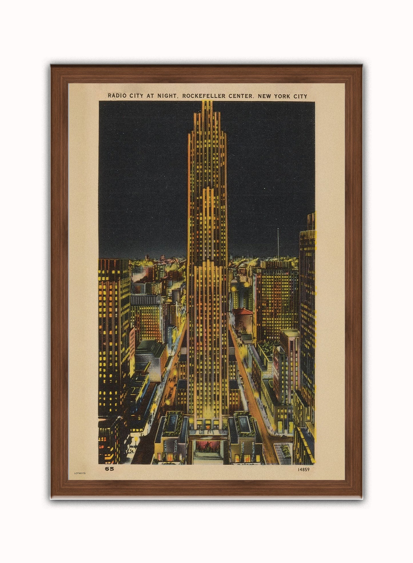 Radio City at Night, Rockefeller Center, New York City Poster Vintage Poster Wall Art Print 50x70cm Dark Wood Frame
