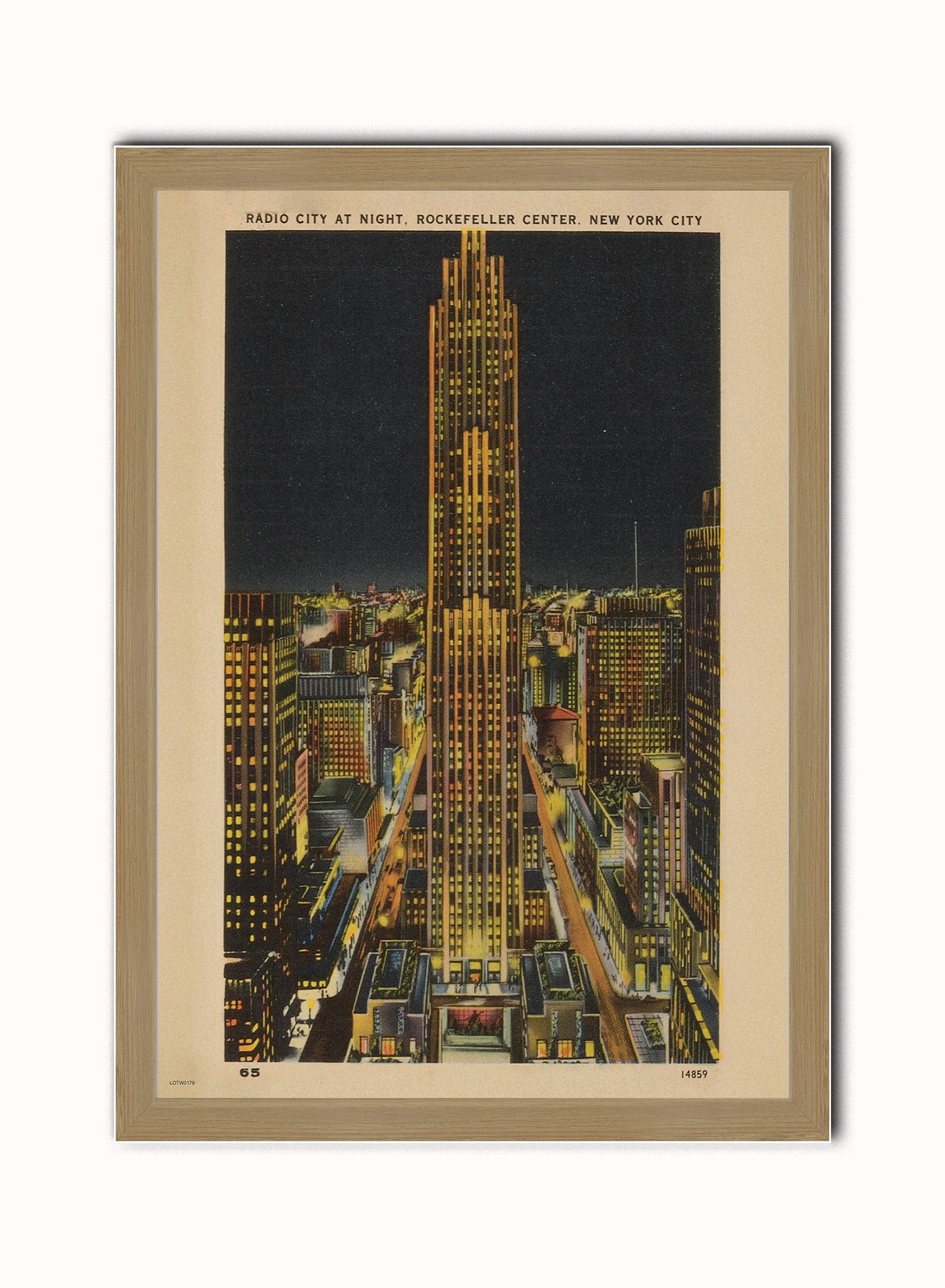 Radio City at Night, Rockefeller Center, New York City Poster Vintage Poster Wall Art Print 50x70cm Light Wood Frame