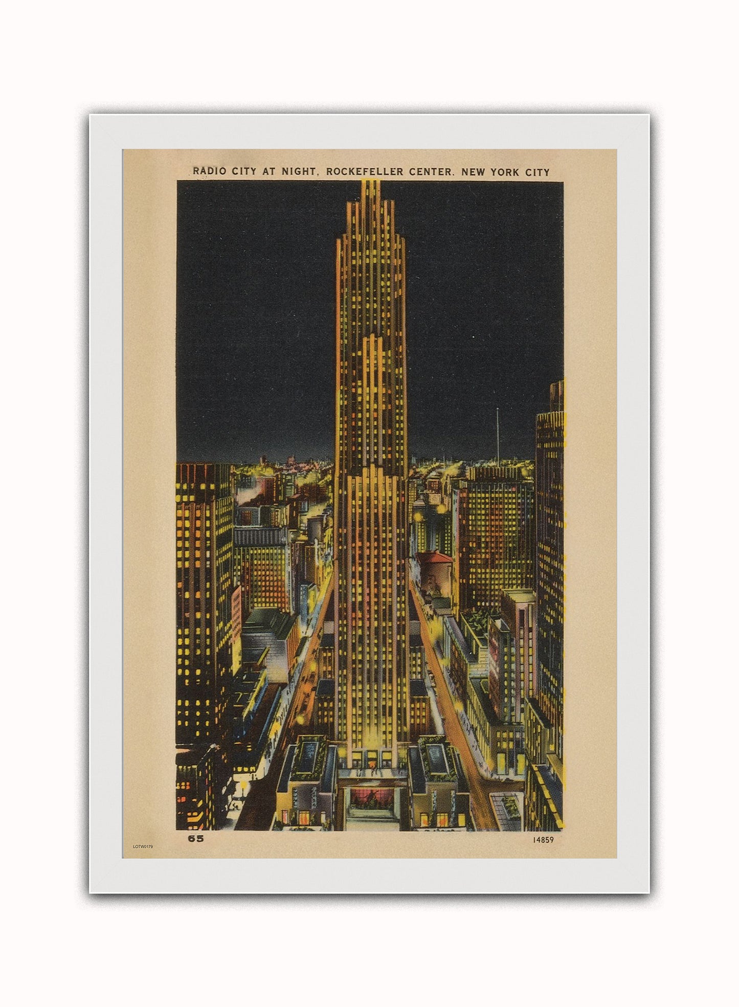 Radio City at Night, Rockefeller Center, New York City Poster Vintage Poster Wall Art Print 50x70cm White Frame