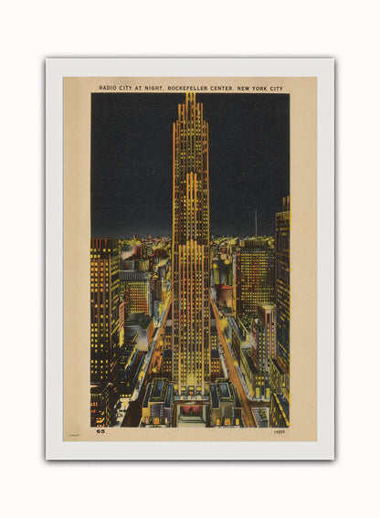 Radio City at Night, Rockefeller Center, New York City Poster Vintage Poster Wall Art Print 50x70cm White Frame