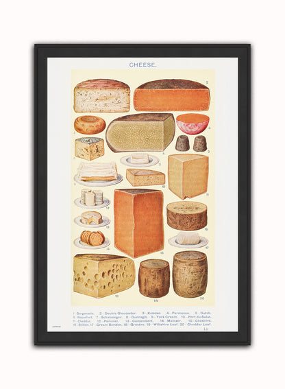 Cheese Chart Poster Vintage Poster Wall Art Print 50x70cm Black Frame