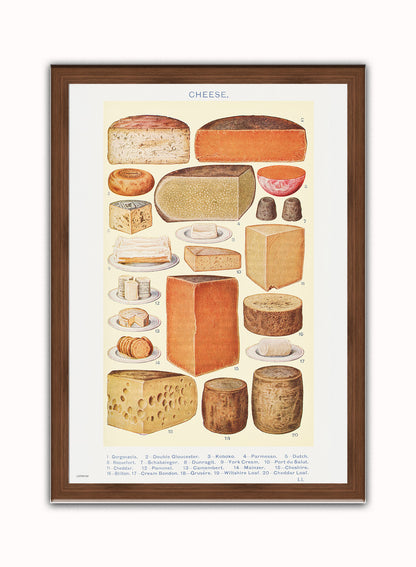 Cheese Chart Poster Vintage Poster Wall Art Print 50x70cm Dark Wood Frame