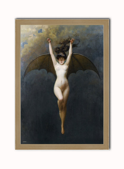 The Bat Woman by Albert Joseph Pénot. Print – Albert Joseph Pénot. Vintage Art Wall Art 50x70cm Light Wood Frame