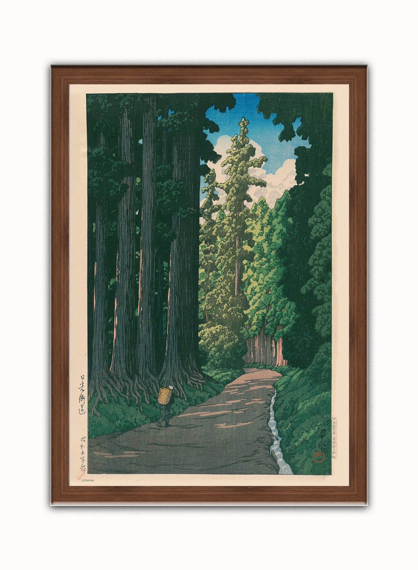 Road to Nikko Japanese Poster by artist Kawase Hasui Print – artist Kawase Hasui Japanese Wall Art 50x70cm Dark Wood Frame