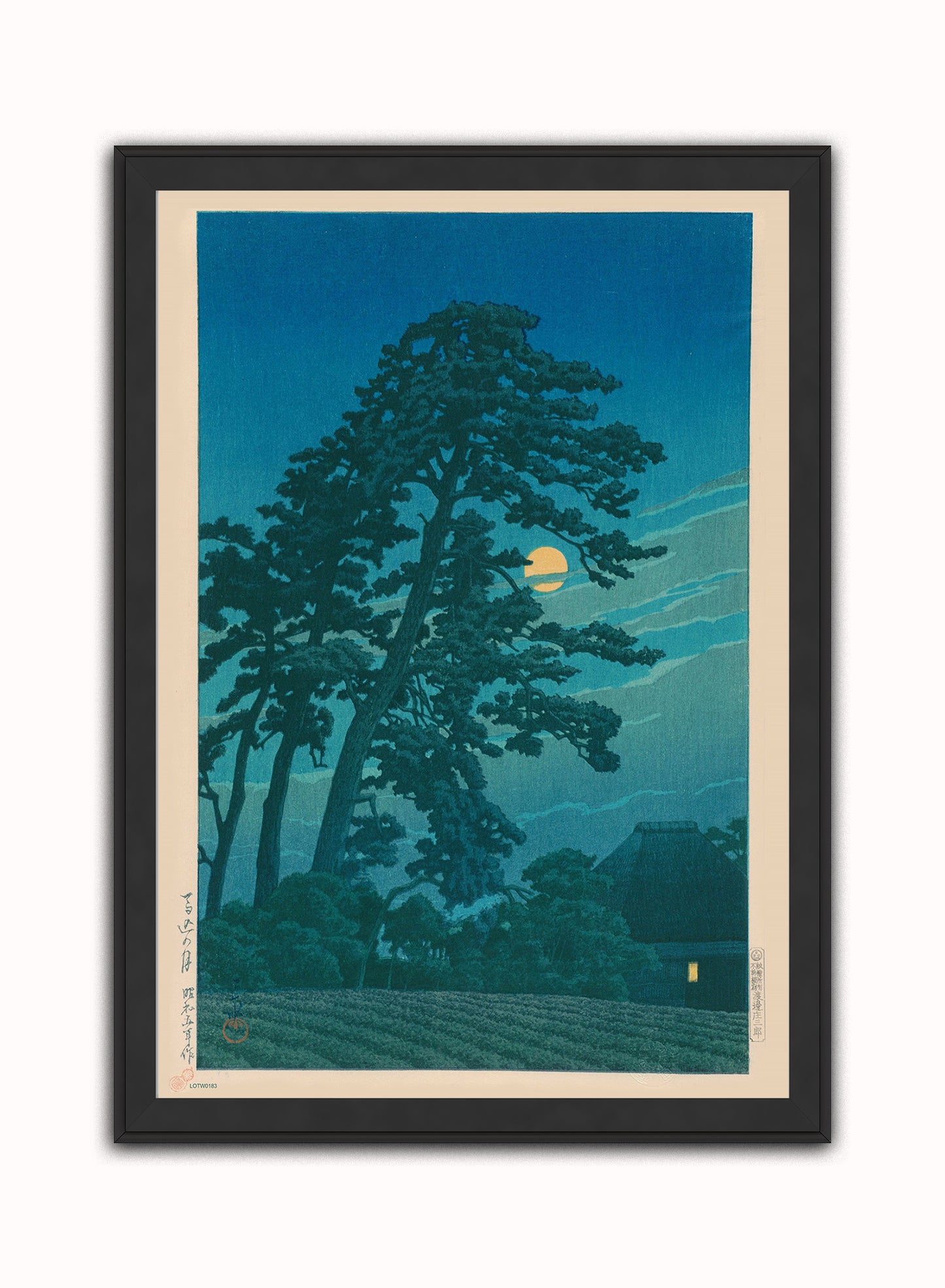 Moon at Magome Japanese Poster by artist Kawase Hasui Print – artist Kawase Hasui Japanese Wall Art 50x70cm Black Frame