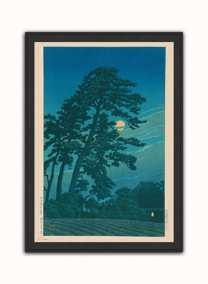 Moon at Magome Japanese Poster by artist Kawase Hasui Print – artist Kawase Hasui Japanese Wall Art 50x70cm Black Frame
