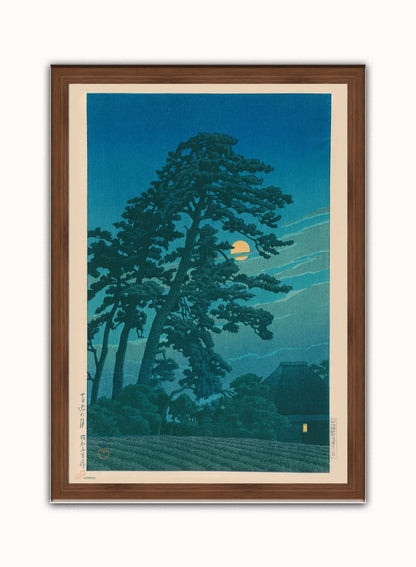 Moon at Magome Japanese Poster by artist Kawase Hasui Print – artist Kawase Hasui Japanese Wall Art 50x70cm Dark Wood Frame