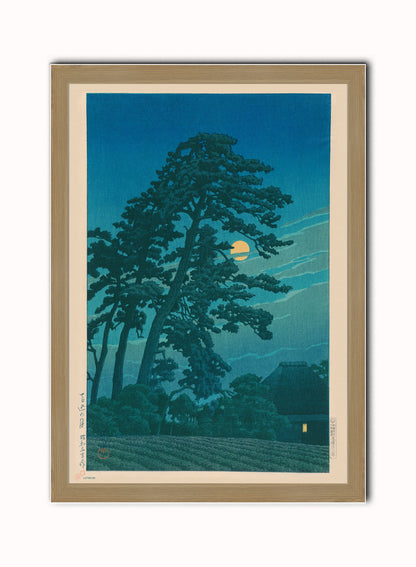 Moon at Magome Japanese Poster by artist Kawase Hasui Print – artist Kawase Hasui Japanese Wall Art 50x70cm Light Wood Frame