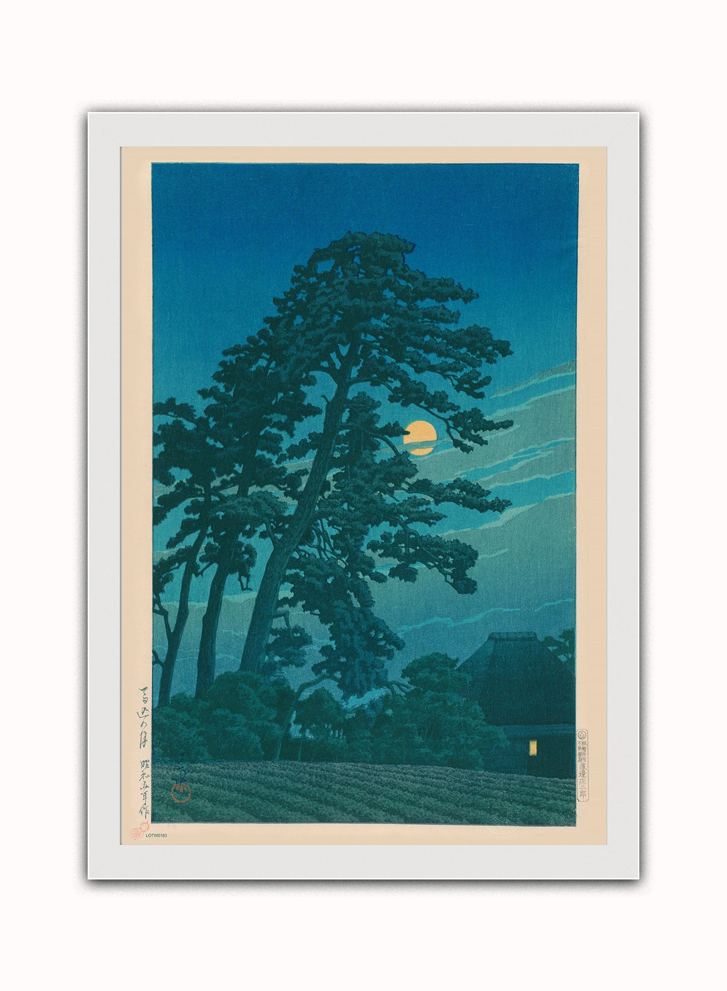 Moon at Magome Japanese Poster by artist Kawase Hasui Print – artist Kawase Hasui Japanese Wall Art 50x70cm White Frame