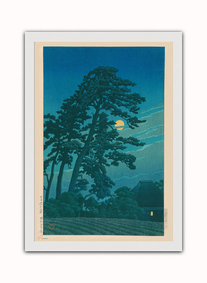 Moon at Magome Japanese Poster by artist Kawase Hasui Print – artist Kawase Hasui Japanese Wall Art 50x70cm White Frame