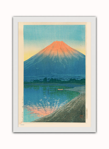 Daybreak over Lake Yamanaka & Mount Fuji Japanese Poster by artist Kawase Hasui Print – artist Kawase Hasui Japanese Wall Art 50x70cm White Frame