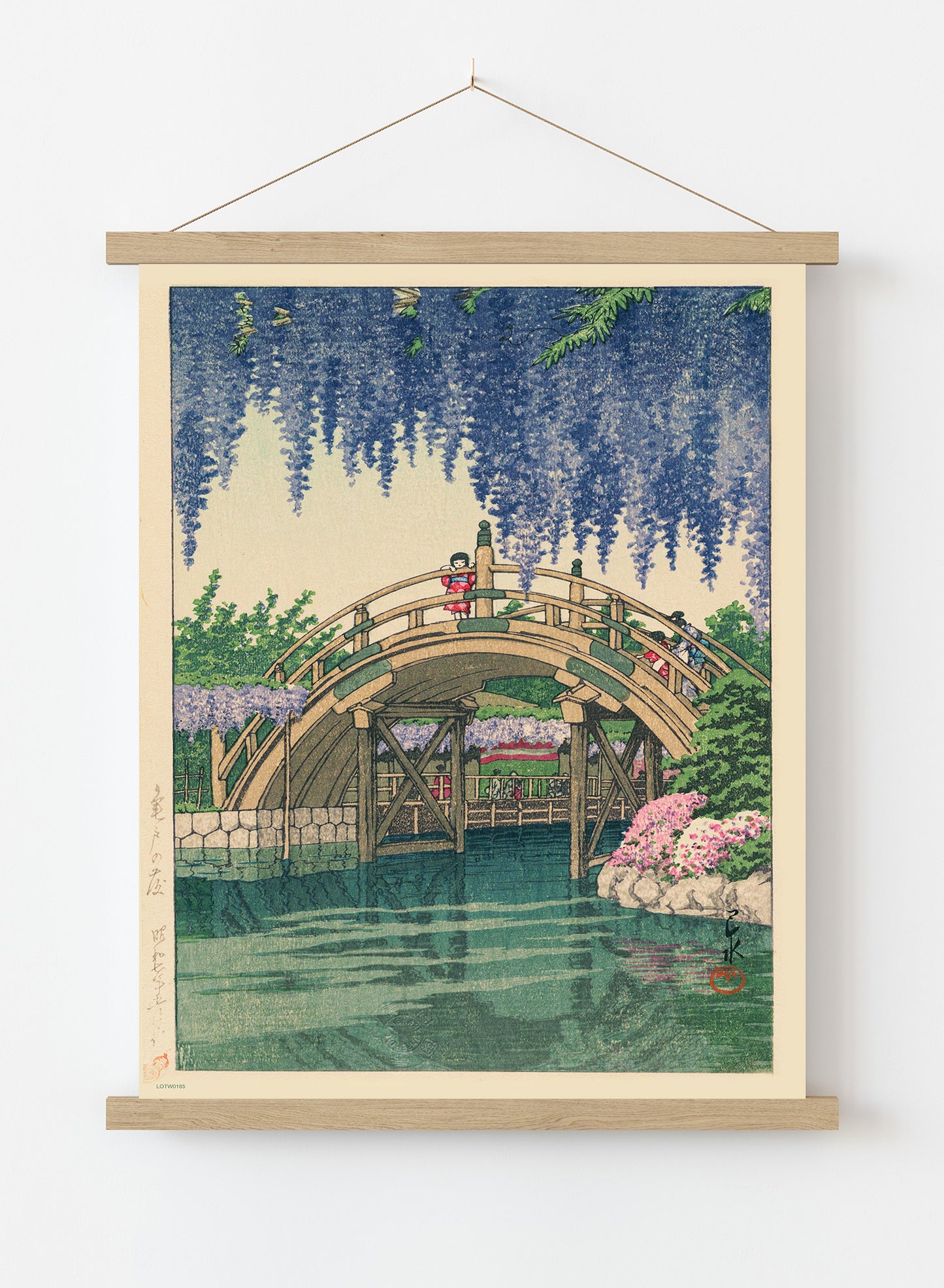 Wisteria at Kameido Japanese Poster by artist Kawase Hasui Print – artist Kawase Hasui Japanese Wall Art 50x70cm Poster Hanger