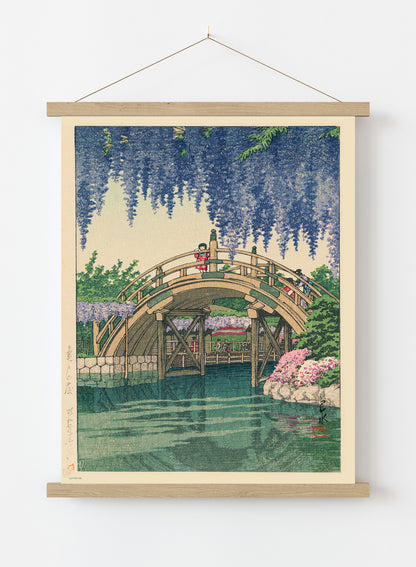Wisteria at Kameido Japanese Poster by artist Kawase Hasui Print – artist Kawase Hasui Japanese Wall Art 50x70cm Poster Hanger