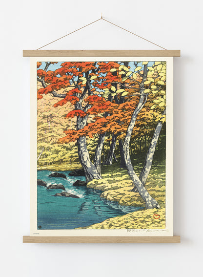 Autumn at Oirase Japanese Poster by artist Kawase Hasui Print – artist Kawase Hasui Japanese Wall Art 50x70cm Poster Hanger