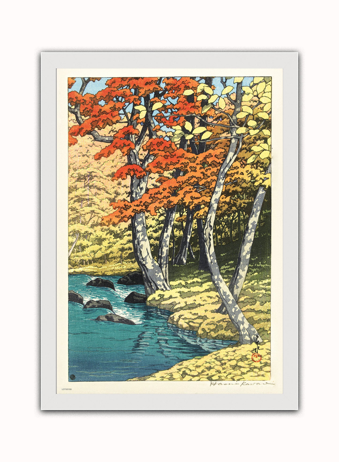 Autumn at Oirase Japanese Poster by artist Kawase Hasui Print – artist Kawase Hasui Japanese Wall Art 50x70cm White Frame