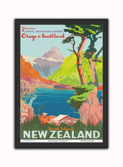 New Zealand Vintage Travel Poster Vintage Poster Wall Art Print 50x70cm Black Frame