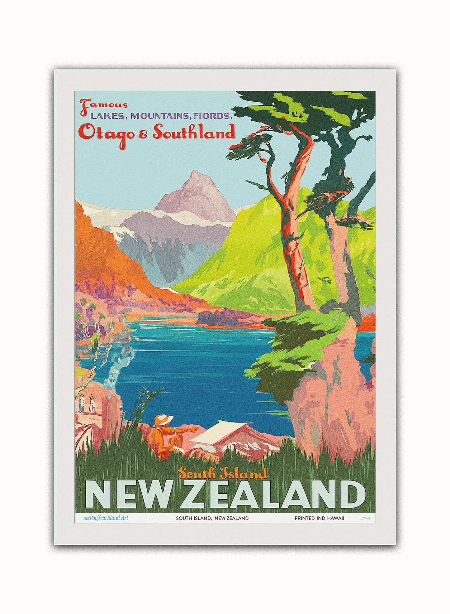New Zealand Vintage Travel Poster Vintage Poster Wall Art Print 50x70cm White Frame