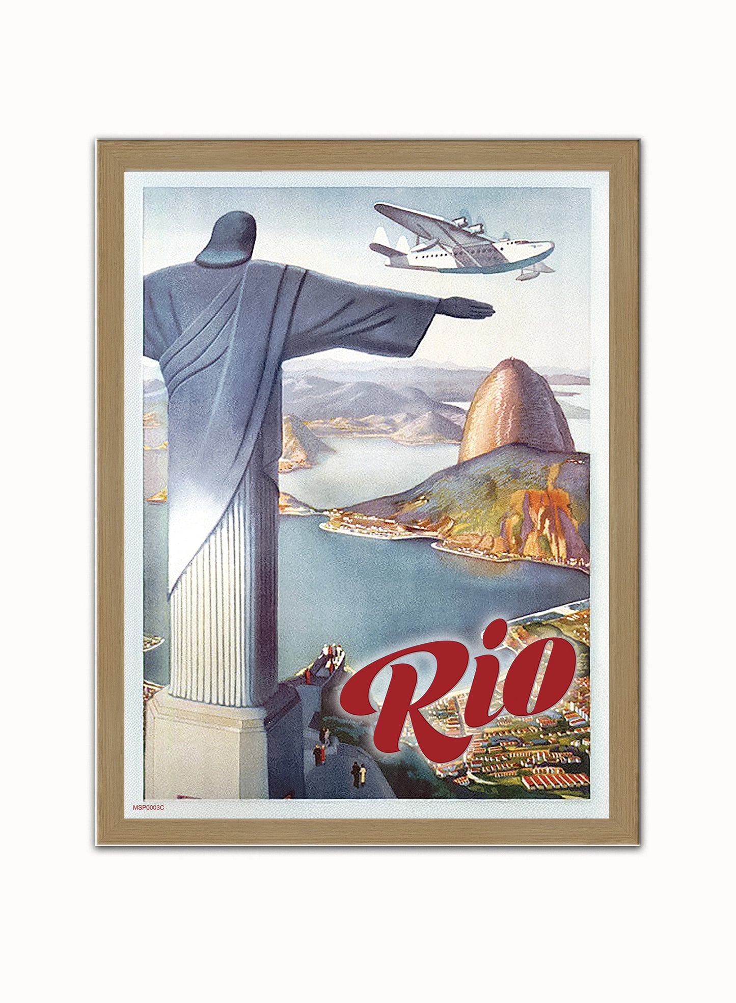Flying Down to Rio,Vintage Travel Poster by Paul George Lawler Print – Paul George Lawler Vintage Poster Wall Art 30x40cm Light Wood